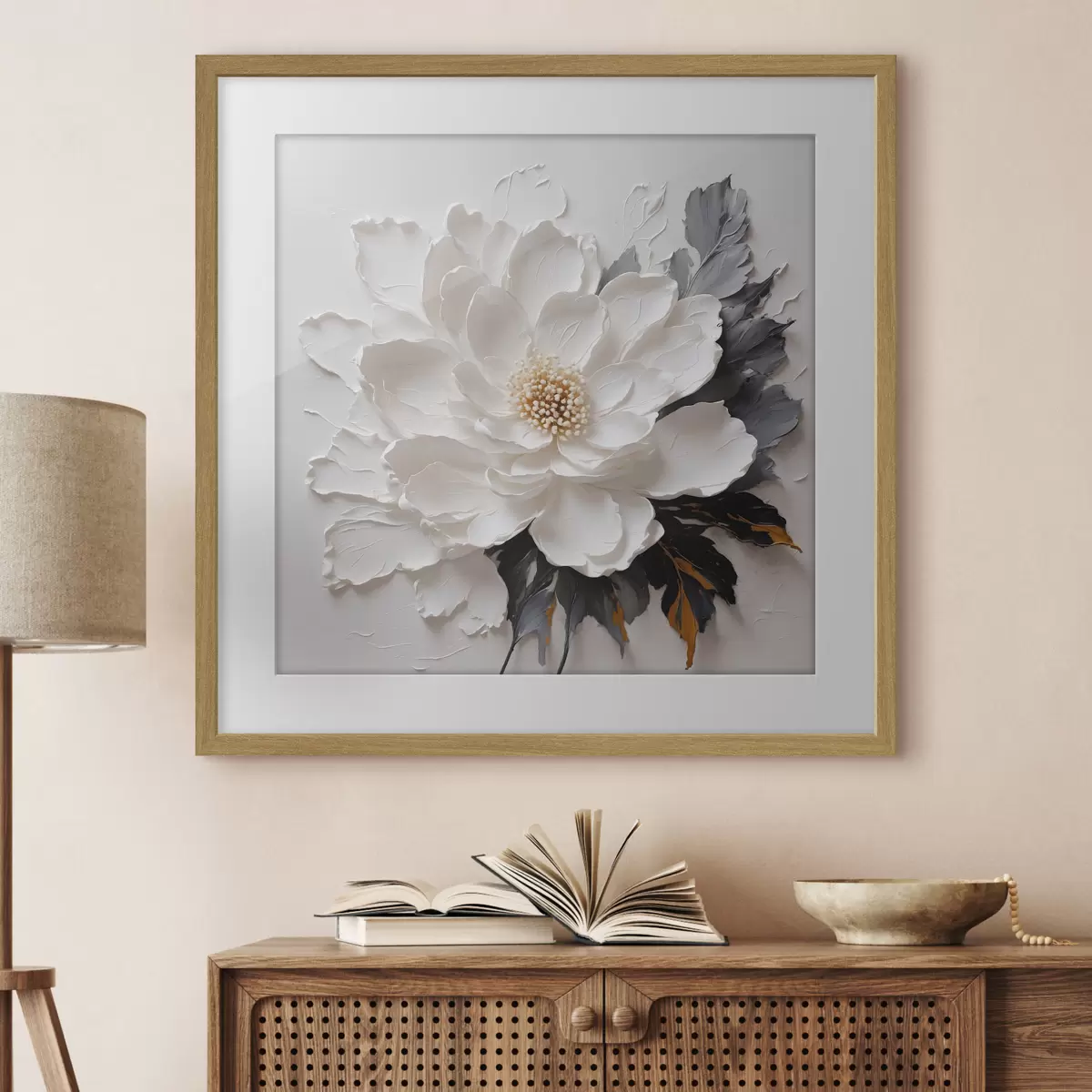 Poster Fleur blanche sur fond d'huile f38304