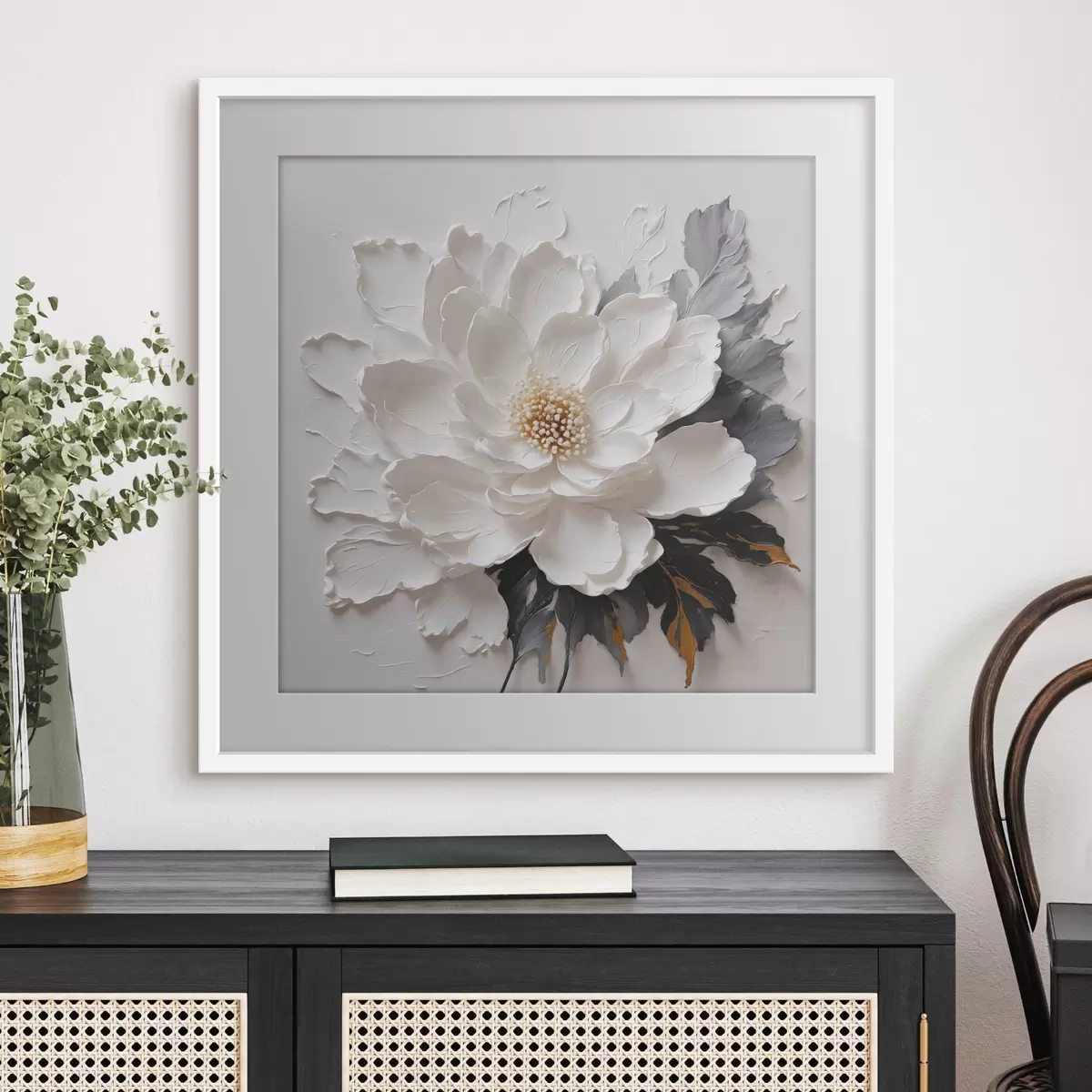 Poster Fleur blanche sur fond d'huile f38304