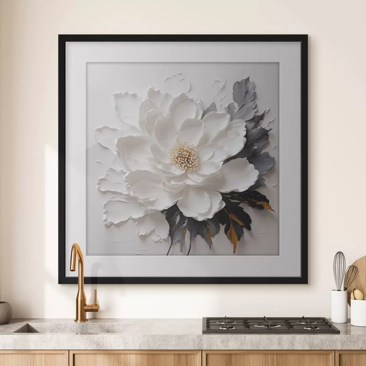Poster Fleur blanche sur fond d'huile f38304