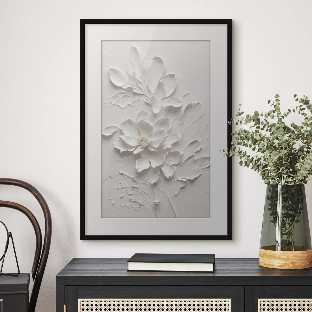 Poster Fleur blanche sur fond blanc dans l'huile f38305