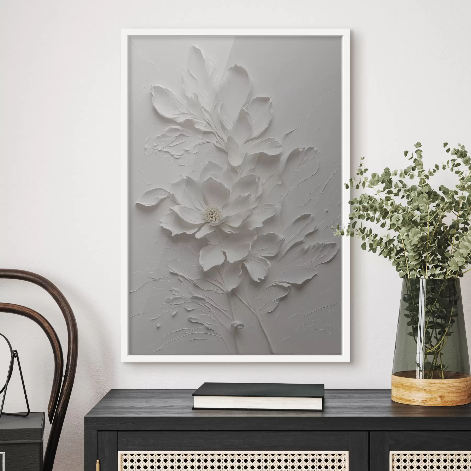 Papier peint Fleur blanche sur fond blanc dans l'huile f38305