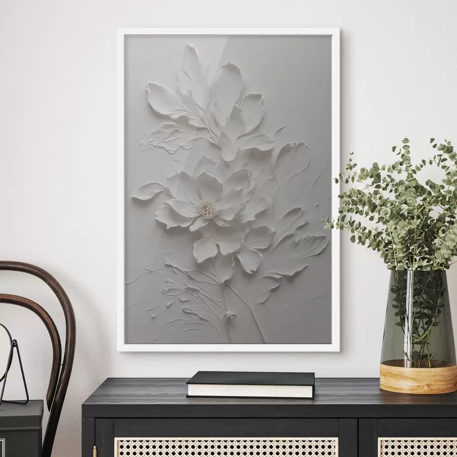 Papier peint Fleur blanche sur fond blanc dans l'huile f38305
