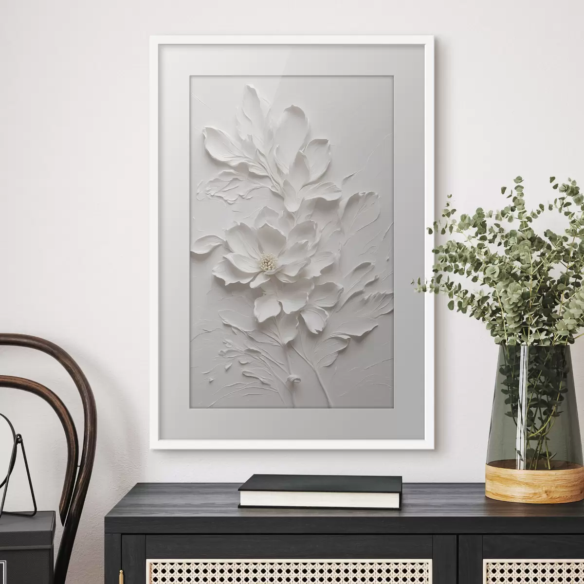 Poster Fleur blanche sur fond blanc dans l'huile f38305