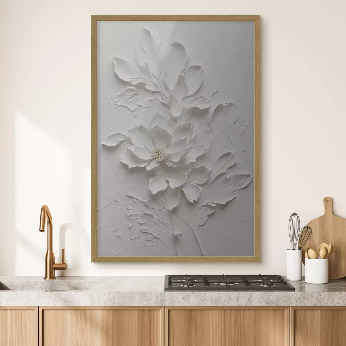 Poster Fleur blanche sur fond blanc dans l'huile f38305