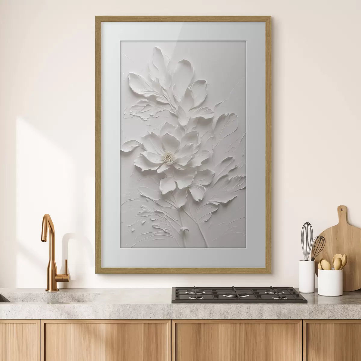 Poster Fleur blanche sur fond blanc dans l'huile f38305
