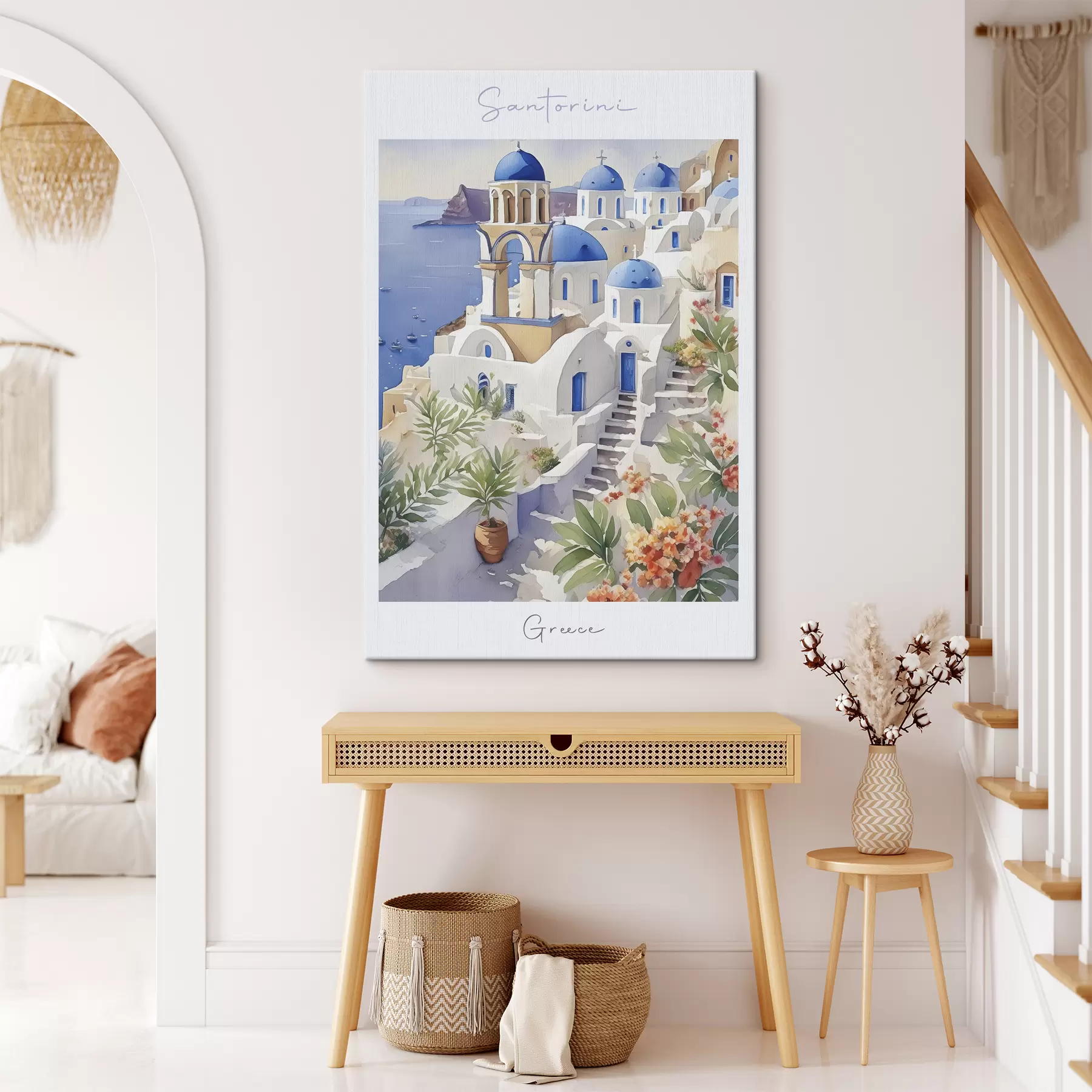 Papier peint Santorin, Grèce architecture, aquarelle, été, côte méditerranéenne s38400