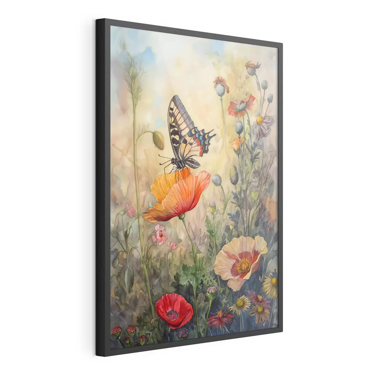 Poster Champ de coquelicots et papillon f38520