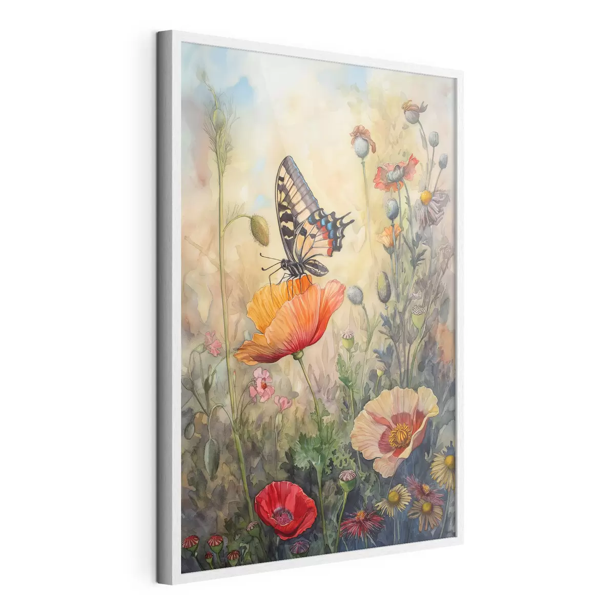 Poster Champ de coquelicots et papillon f38520
