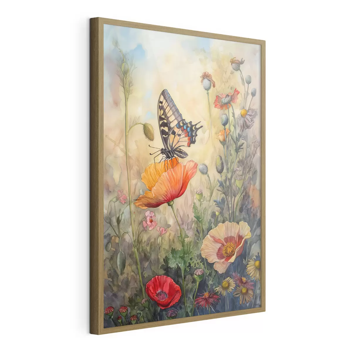 Poster Champ de coquelicots et papillon f38520