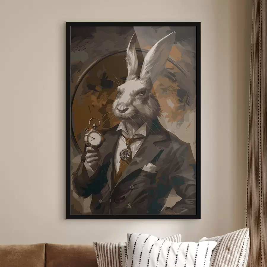 Papier peint Lièvre avec une montre de style vintage f38507