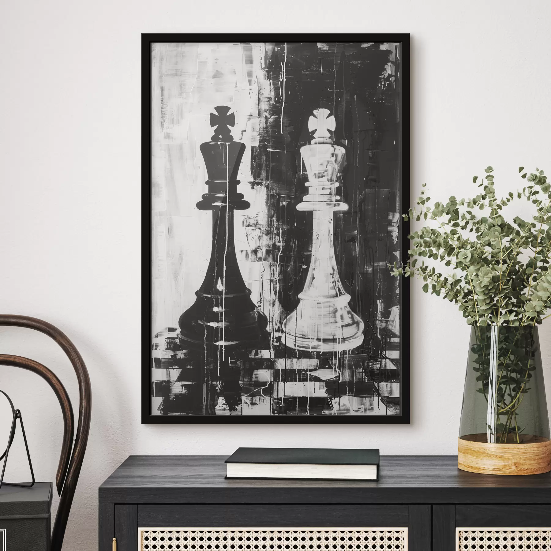 Tableau Pièce d'échecs en couleur noir et blanc f38642