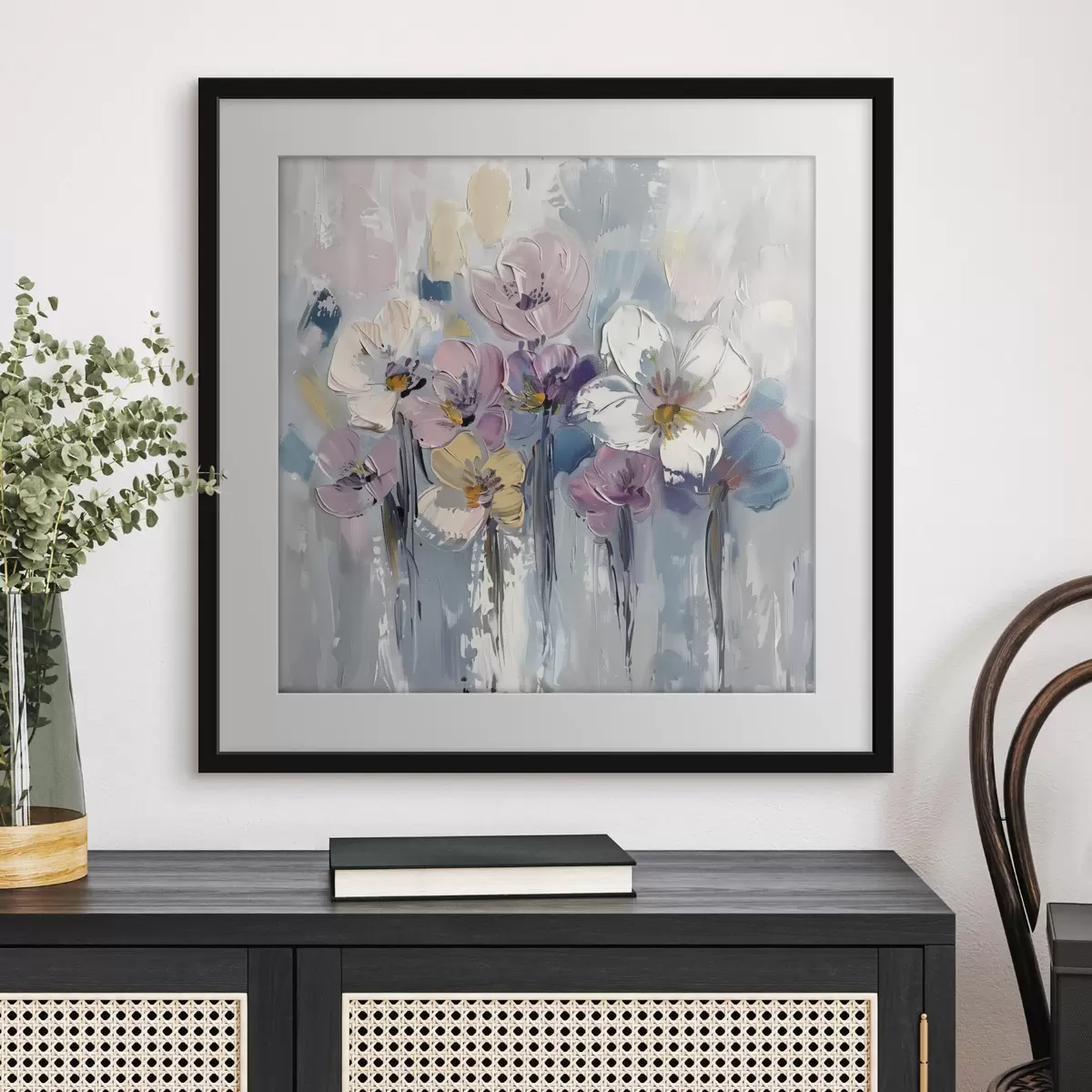 Poster Bouquet pastel sur fond bleu f38643