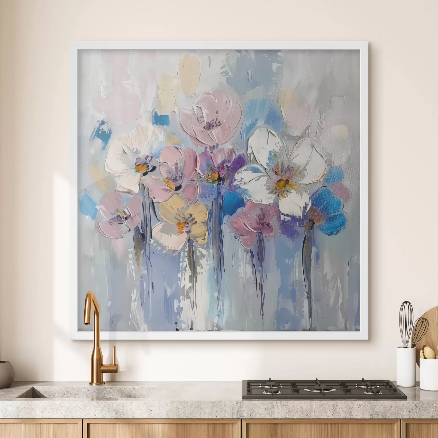 Papier peint Bouquet pastel sur fond bleu f38643