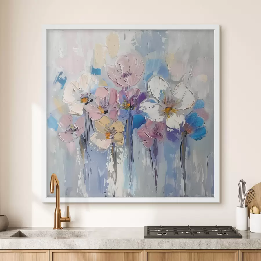 Papier peint Bouquet pastel sur fond bleu f38643