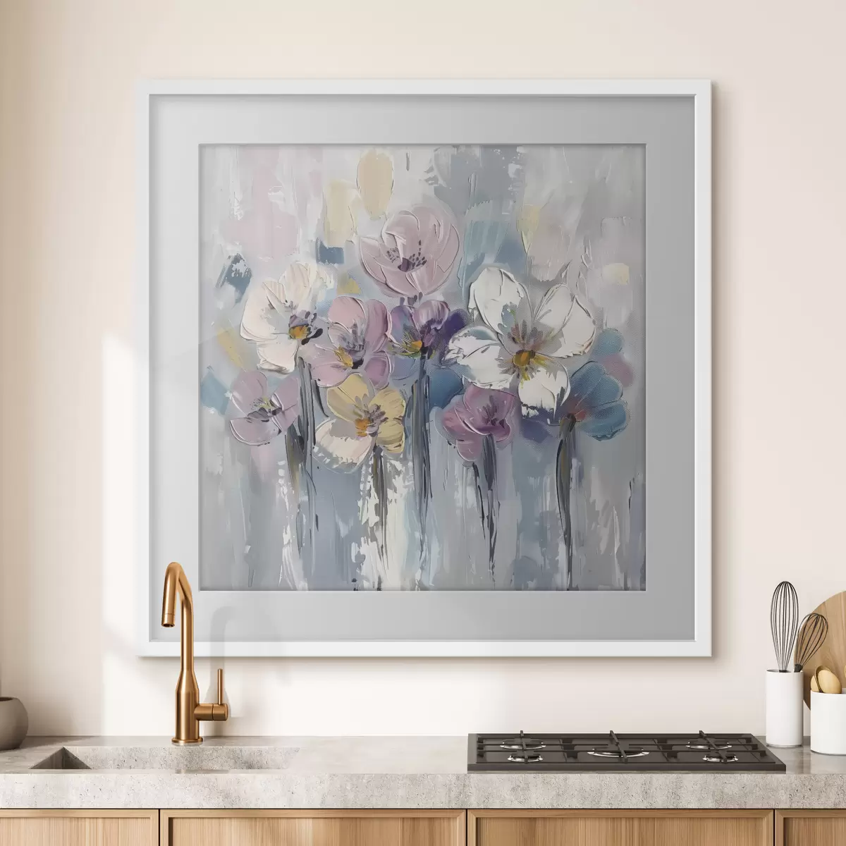 Poster Bouquet pastel sur fond bleu f38643