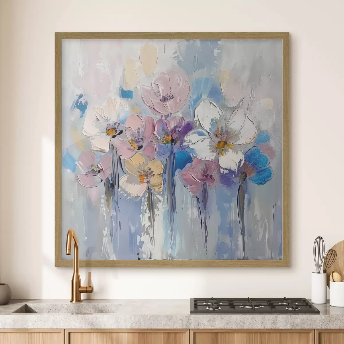 Poster Bouquet pastel sur fond bleu f38643