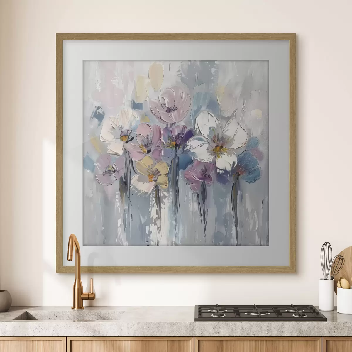 Poster Bouquet pastel sur fond bleu f38643