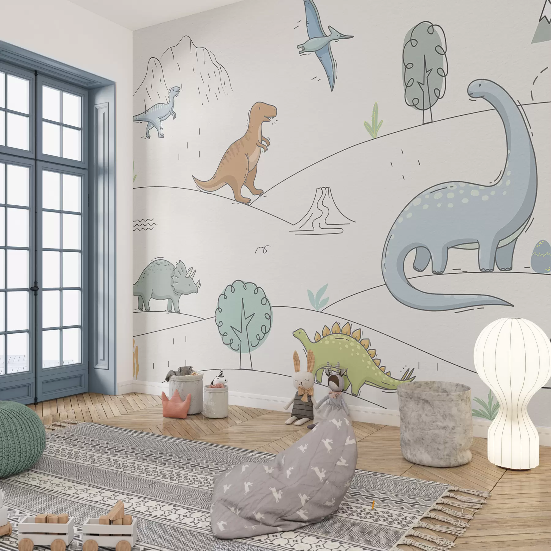 Papier peint Dinosaures colorés sur les collines w00637