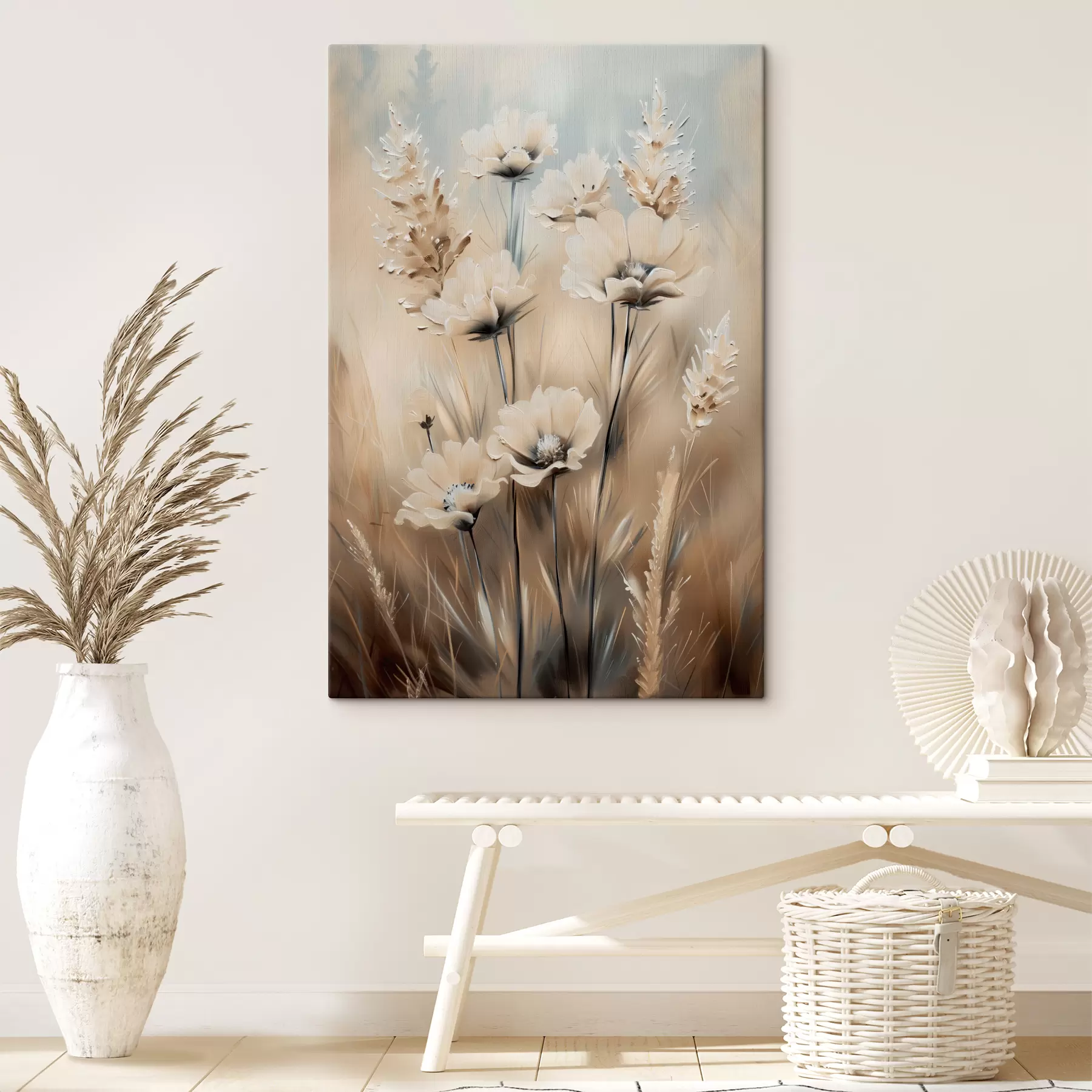 Papier peint Fleurs dans les champs dans les tons beiges s38720