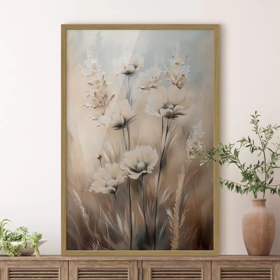 Papier peint Fleurs dans les champs dans les tons beiges f38720