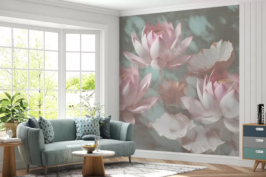 Papier peint Un gros plan de plusieurs fleurs de lotus roses délicates sur un arrière-plan doux et flou w00710