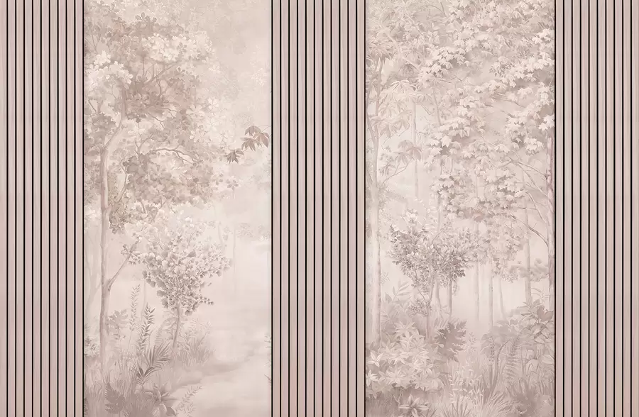 Papier peint Panneaux de bois et forêt délicate dans les tons roses w00670v1