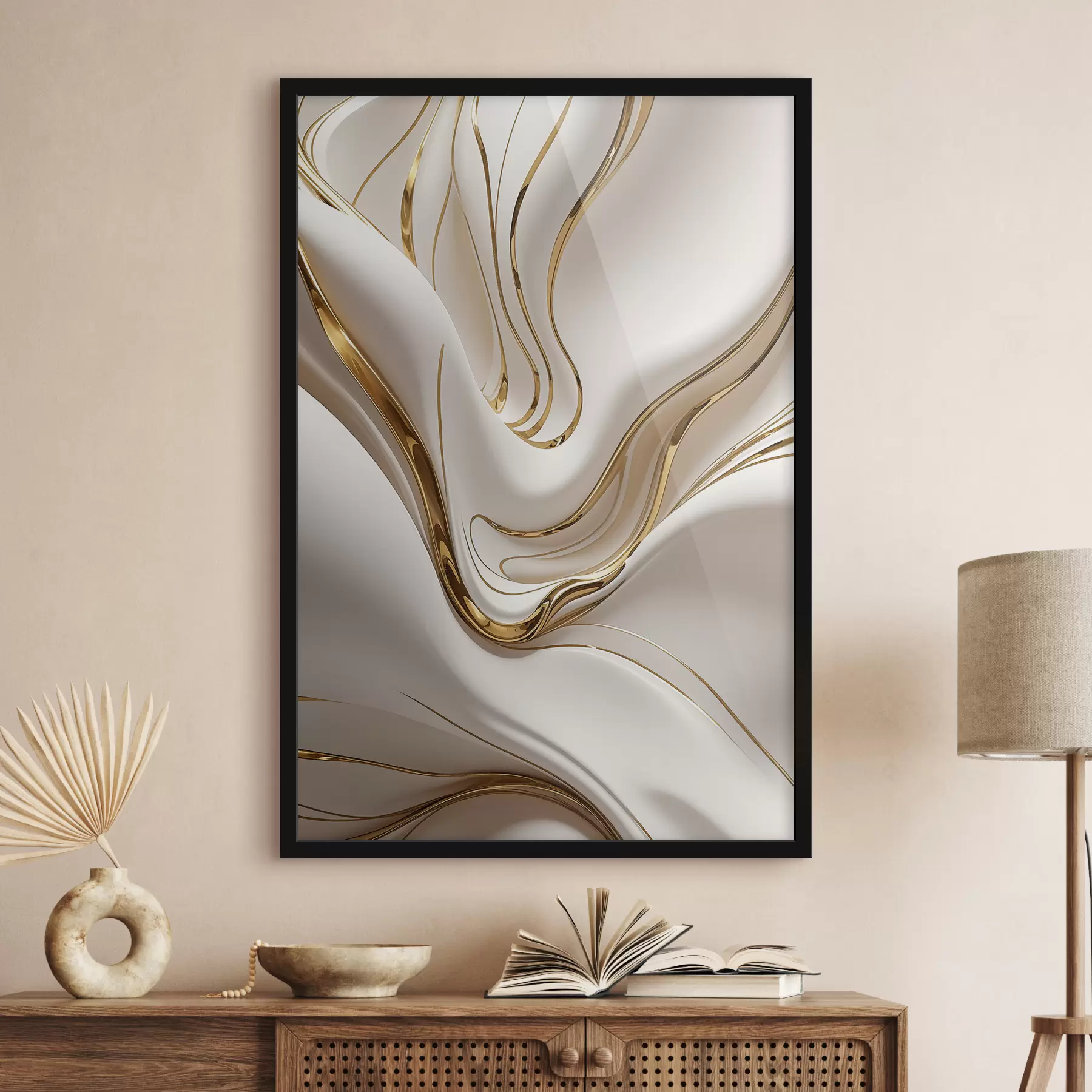 Papier peint Formes abstraites fluides  et blanches, ressemblant à du métal liquide ou fondu, composition dynamique f38767