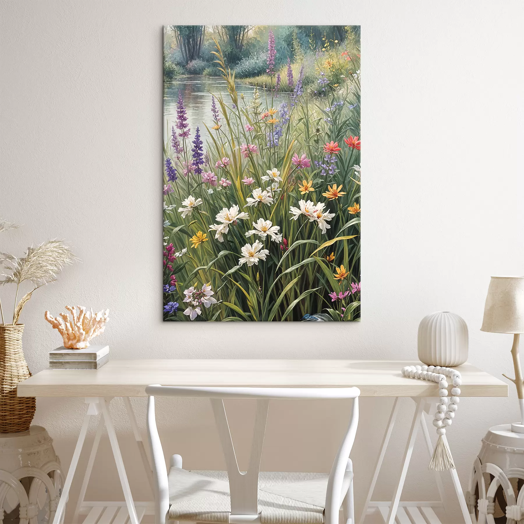 Tableau Fleurs sauvages et herbes hautes. La scène globale représente un paysage naturel vibrant s38829