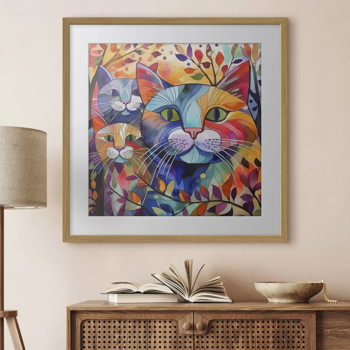Poster Abstraction multicolore avec des chats f38814