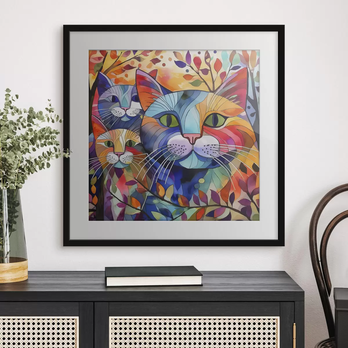 Poster Abstraction multicolore avec des chats f38814