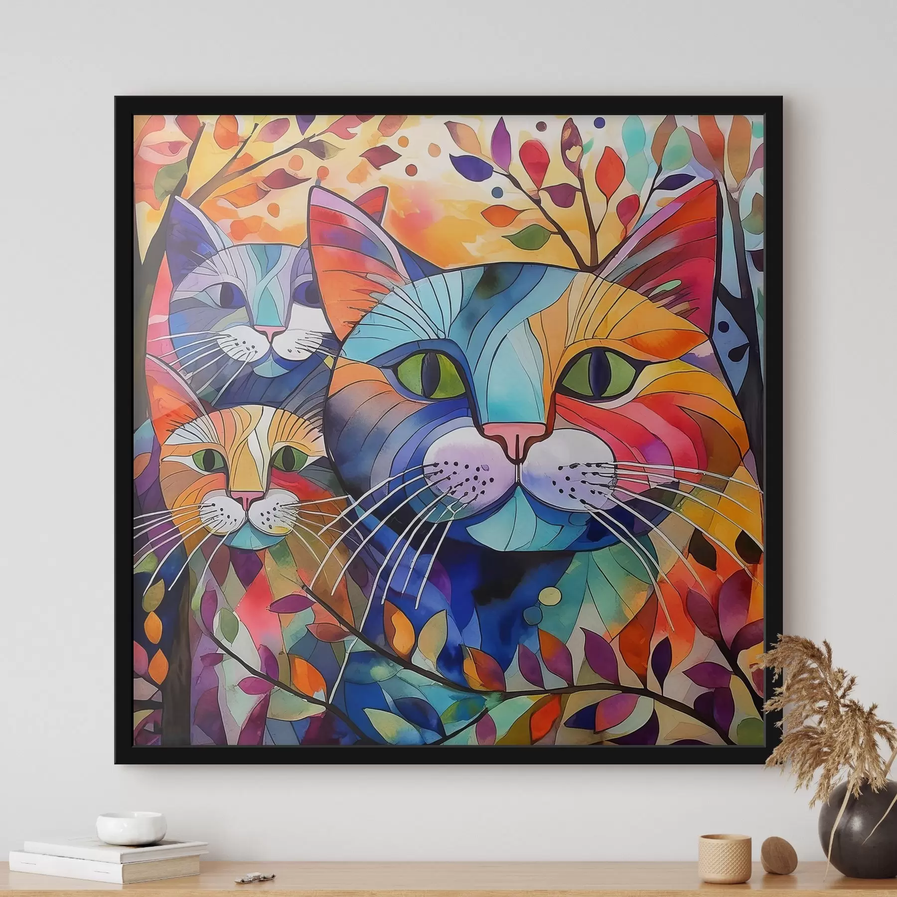 Papier peint Abstraction multicolore avec des chats f38814