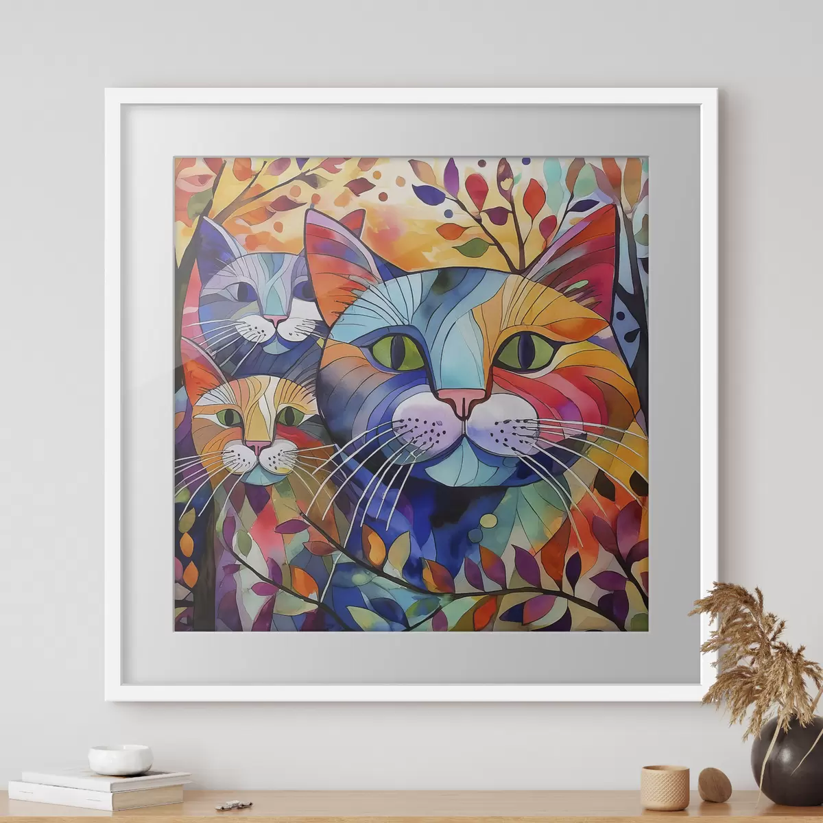 Poster Abstraction multicolore avec des chats f38814