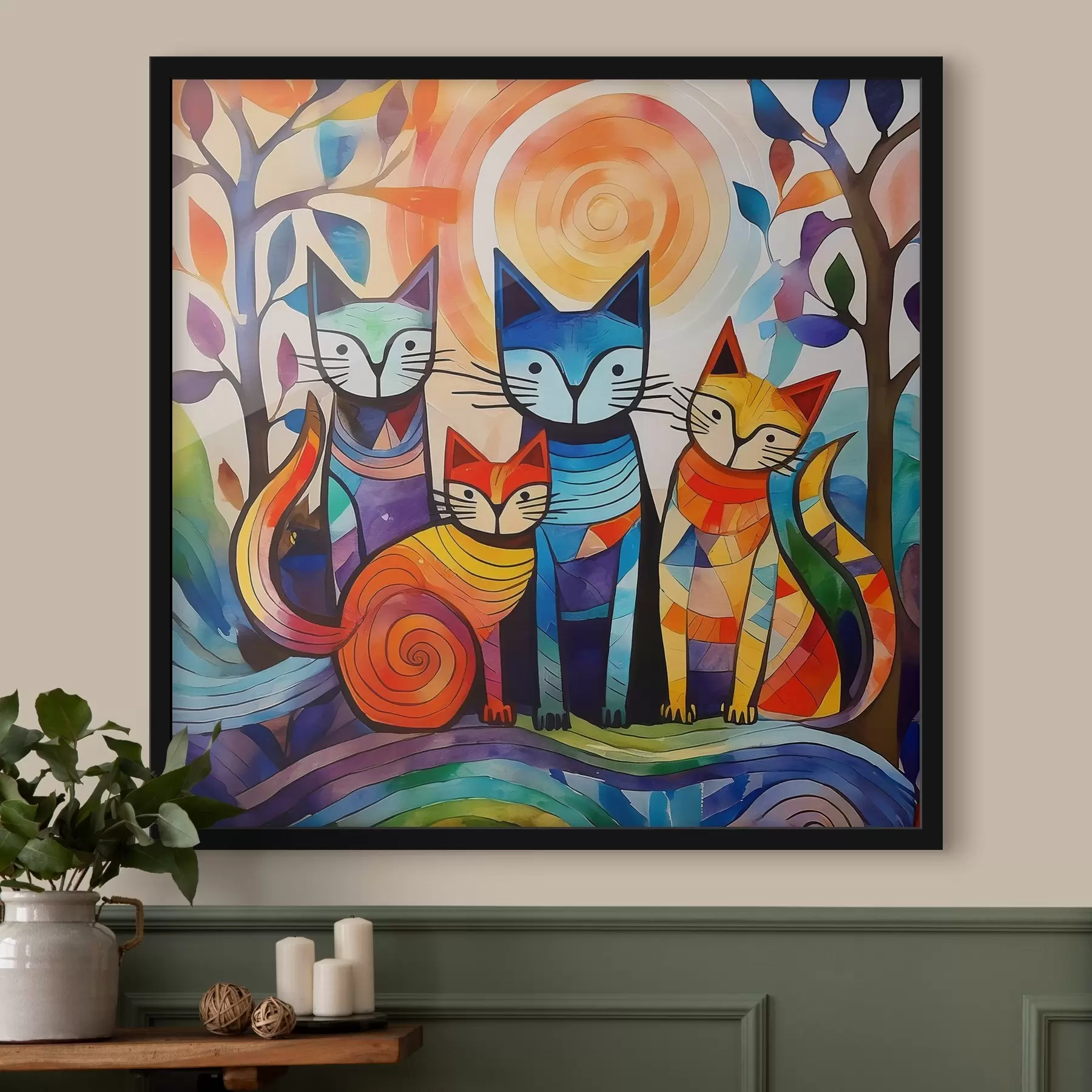 Tableau Abstraction multicolore avec des chats intéressants f38815