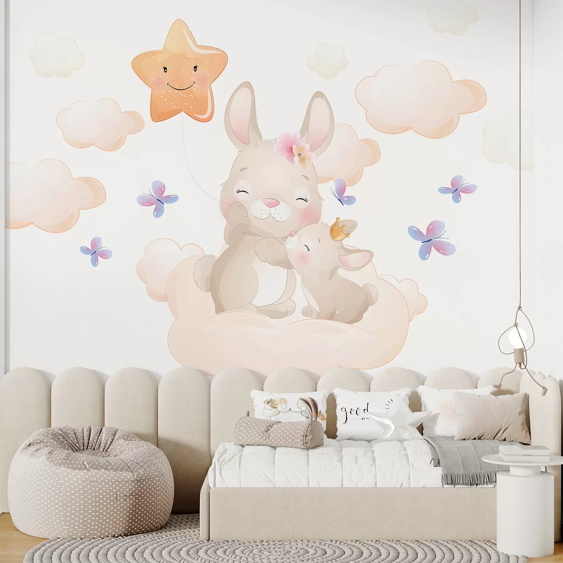 Papier peint Lapins avec un ballon w00782