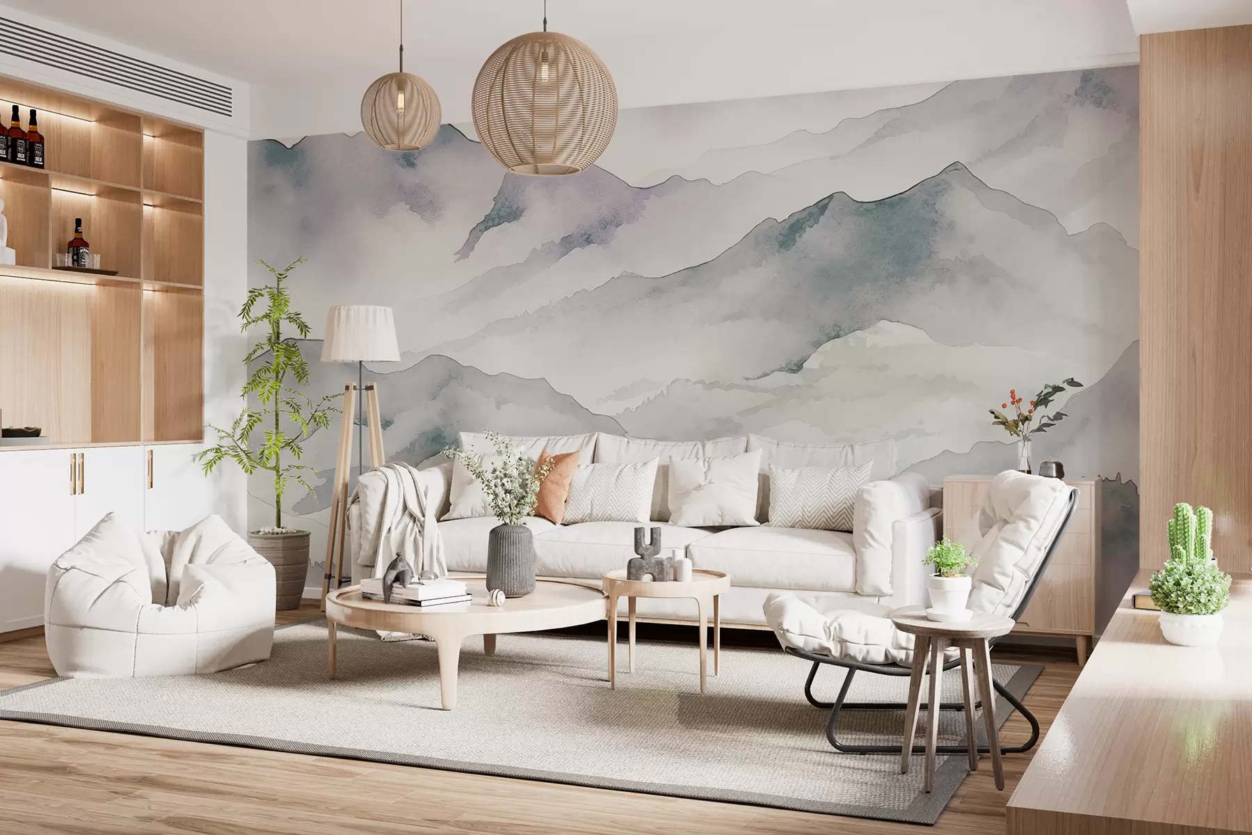 Papier peint Aquarelle de chaînes de montagnes, paysage, paysage, bleu, gris, couleur sépia w00840v1