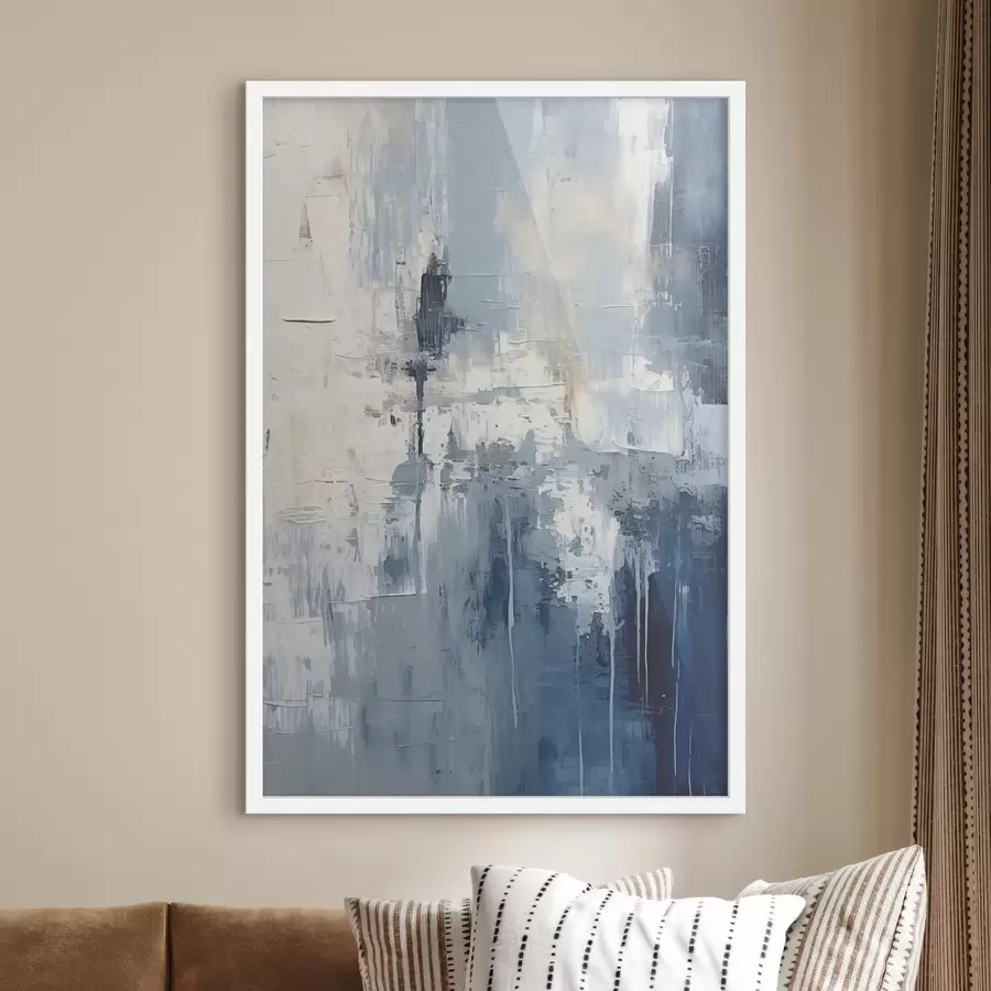Papier peint Peinture à l'huile abstraite minimaliste, frottée, géométrique, tache, couleur bleu et blanc f38906