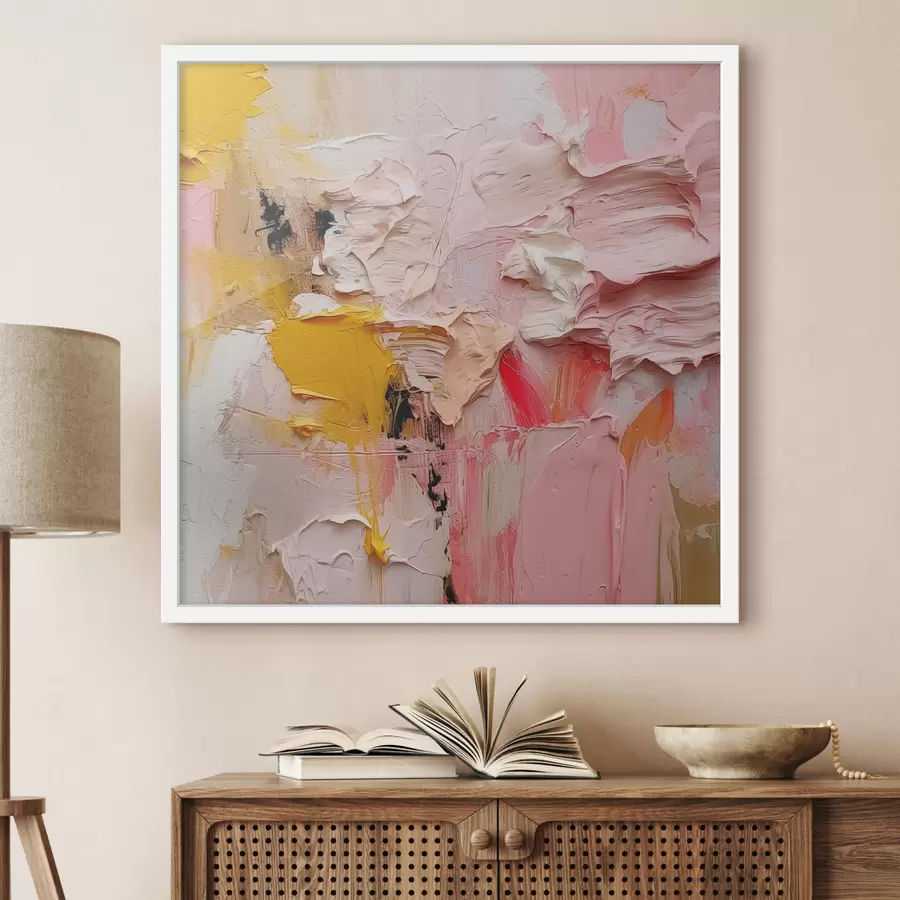Papier peint Expressionnisme abstrait de grands traits de peinture en rose, jaune et blanc f38916