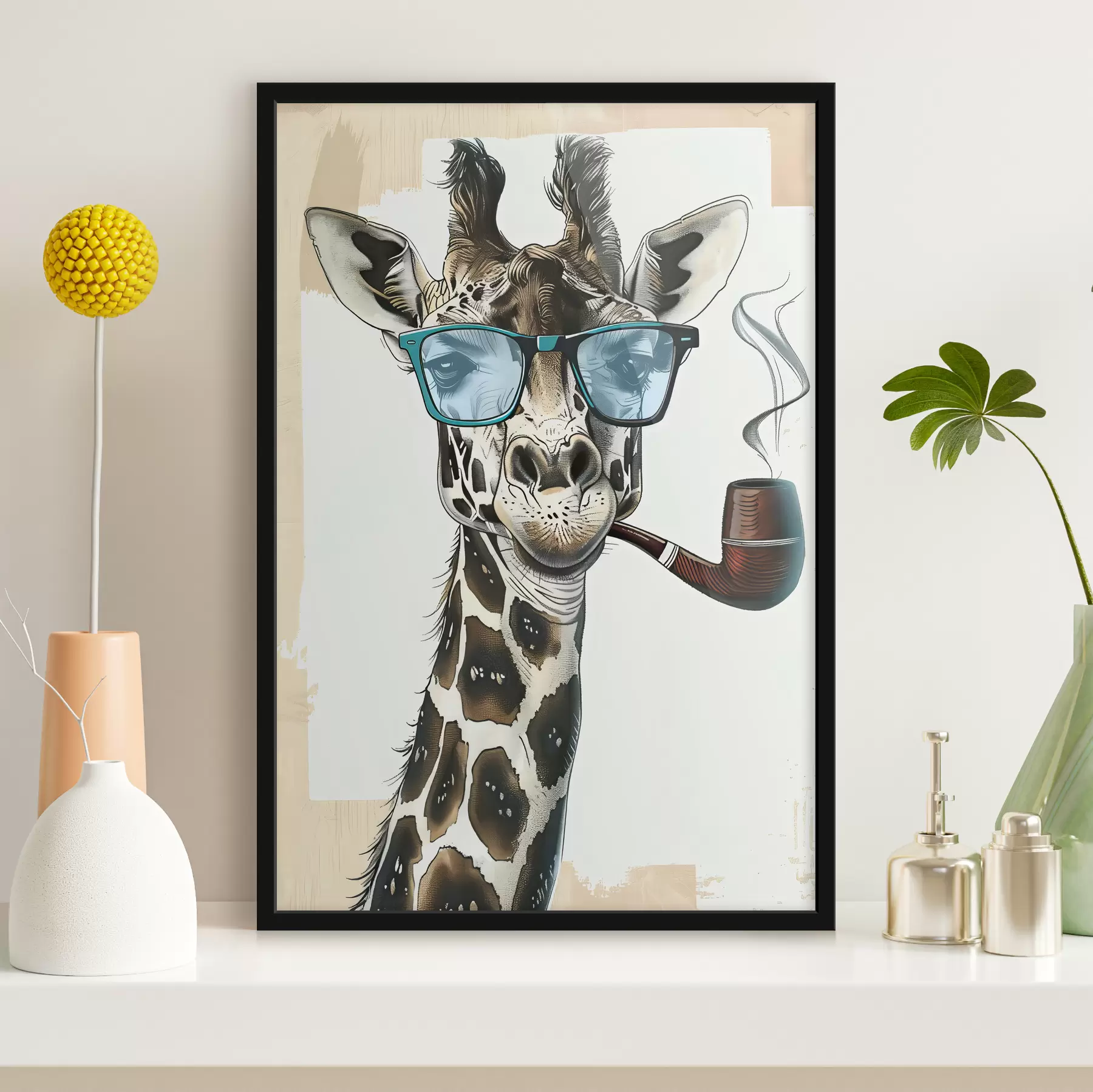 Tableau Girafe avec une pipe f38873