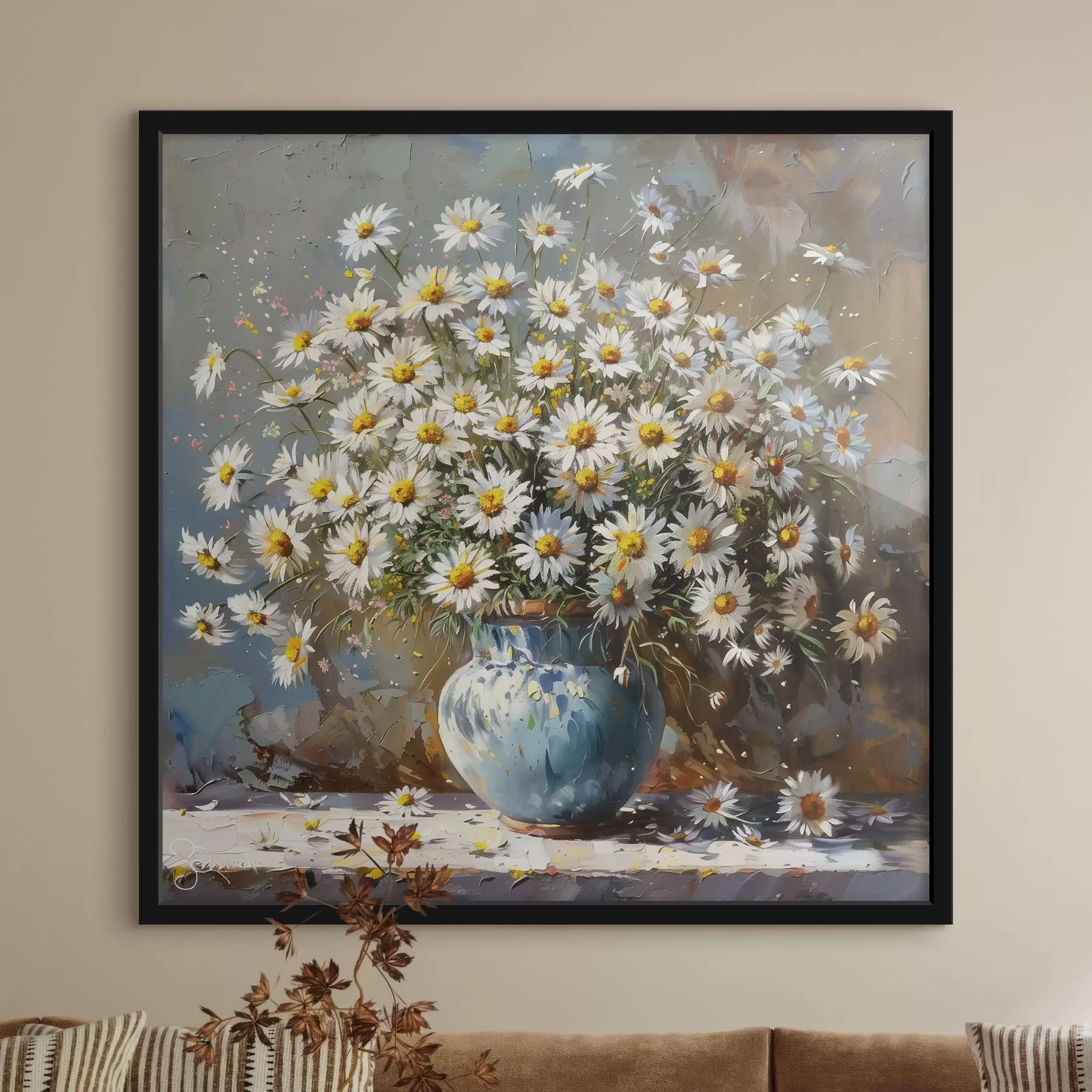 Papier peint Un vase avec des marguerites sur la table f38707