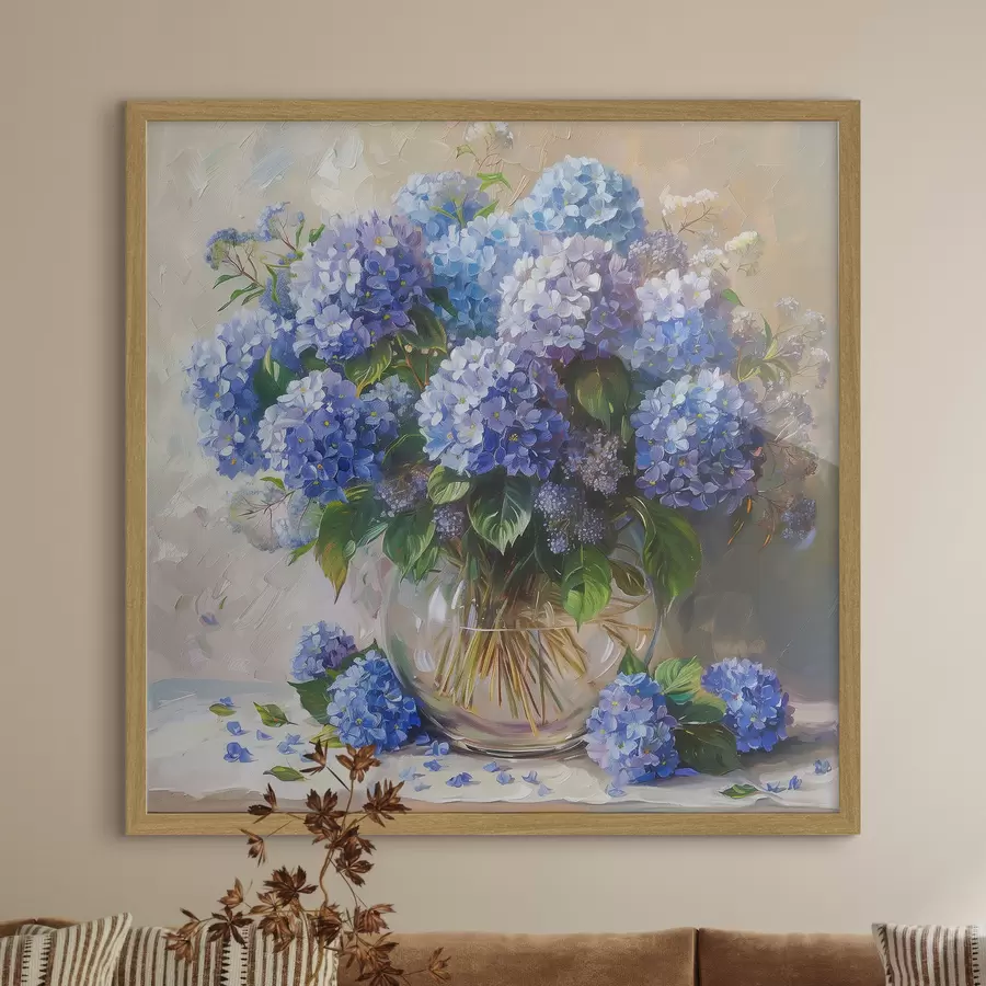 Papier peint Hortensias bleus sur la table f38709