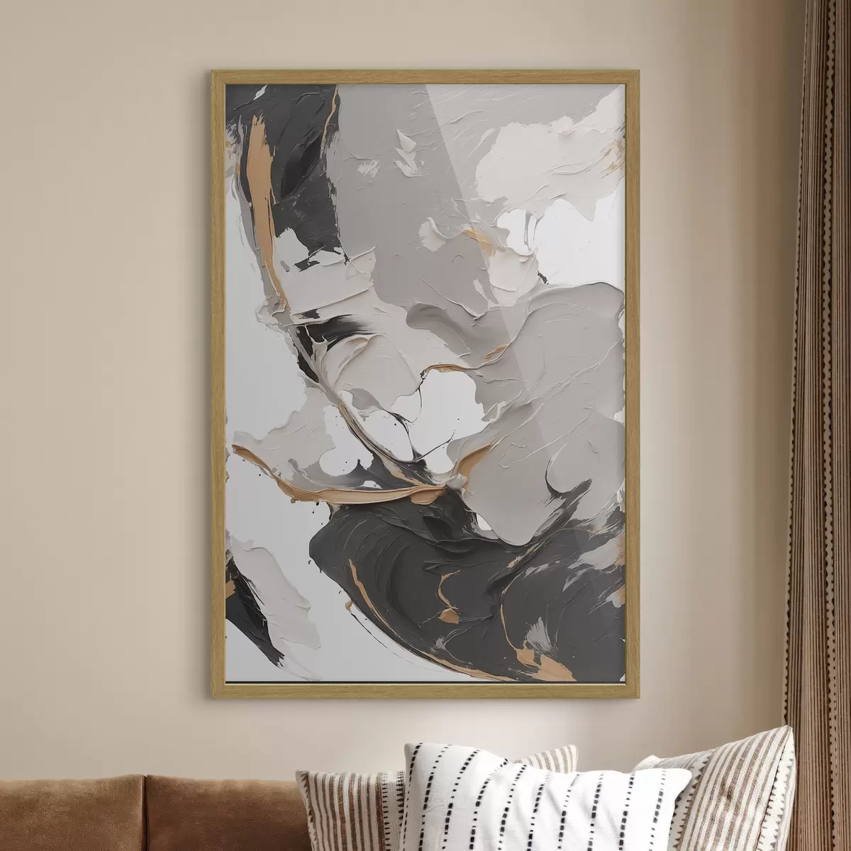 Poster Peinture abstraite aux couleurs blanc et gris f38855