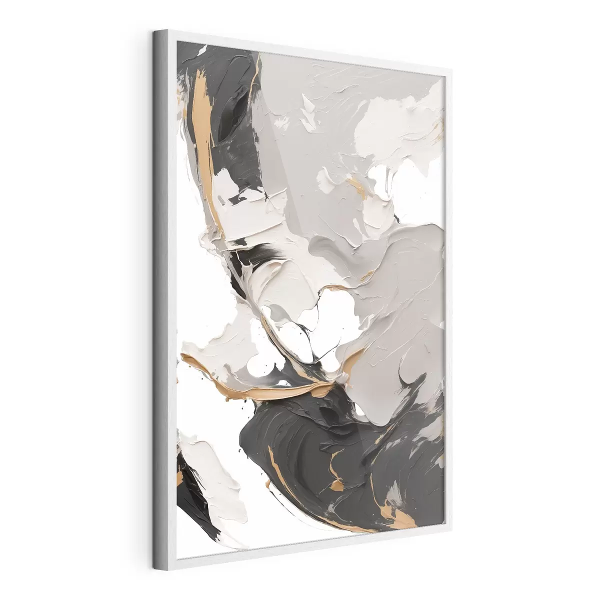 Poster Peinture abstraite aux couleurs blanc et gris f38855