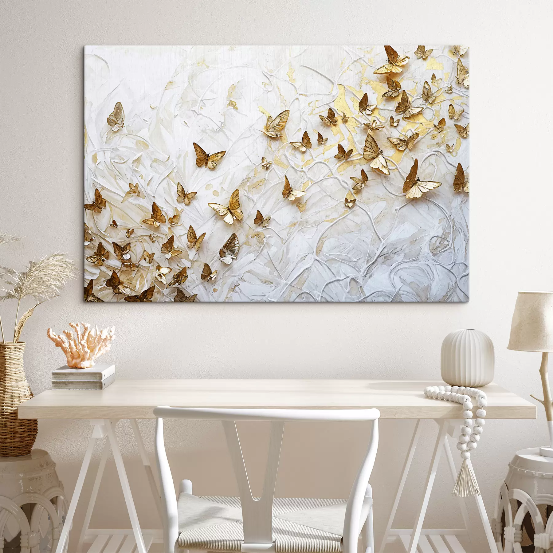 Tableau Un grand groupe de papillons sur fond blanc, créant un motif magnifique et complexe s38970