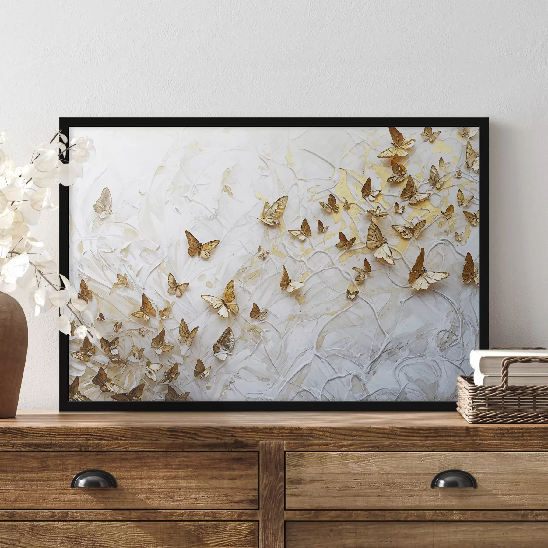 Papier peint Un grand groupe de papillons sur fond blanc, créant un motif magnifique et complexe f38970