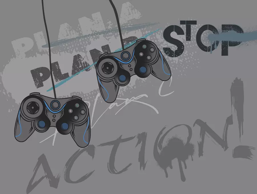 Papier peint Papier peint pour enfants pour adolescent avec joysticks et lettrage graphique en gris w00829v1