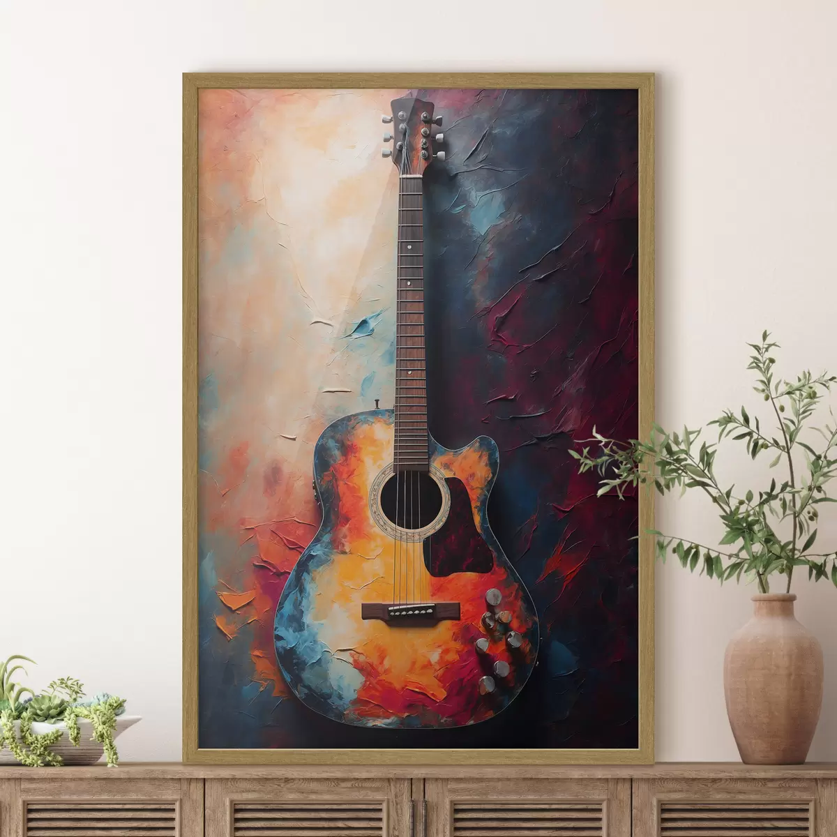 Poster Guitare aux couleurs vives f39002