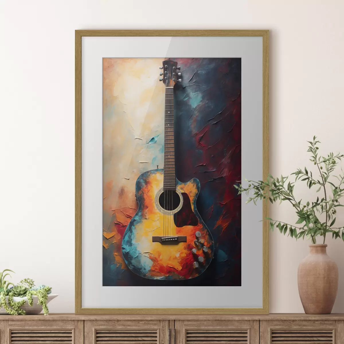 Poster Guitare aux couleurs vives f39002