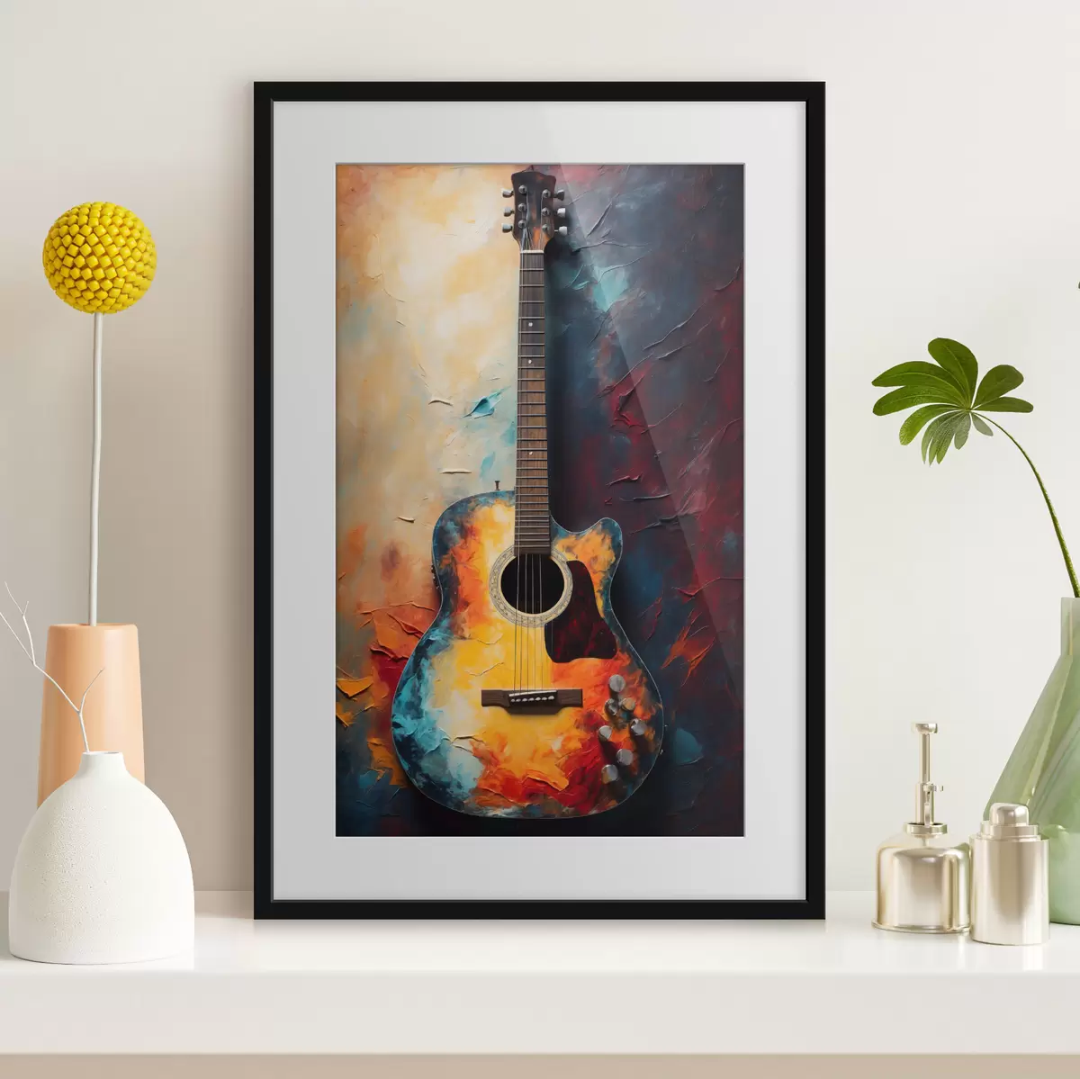 Poster Guitare aux couleurs vives f39002