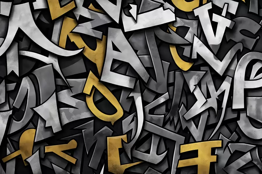 Papier peint Lettres majuscules graffiti en jaune w01186