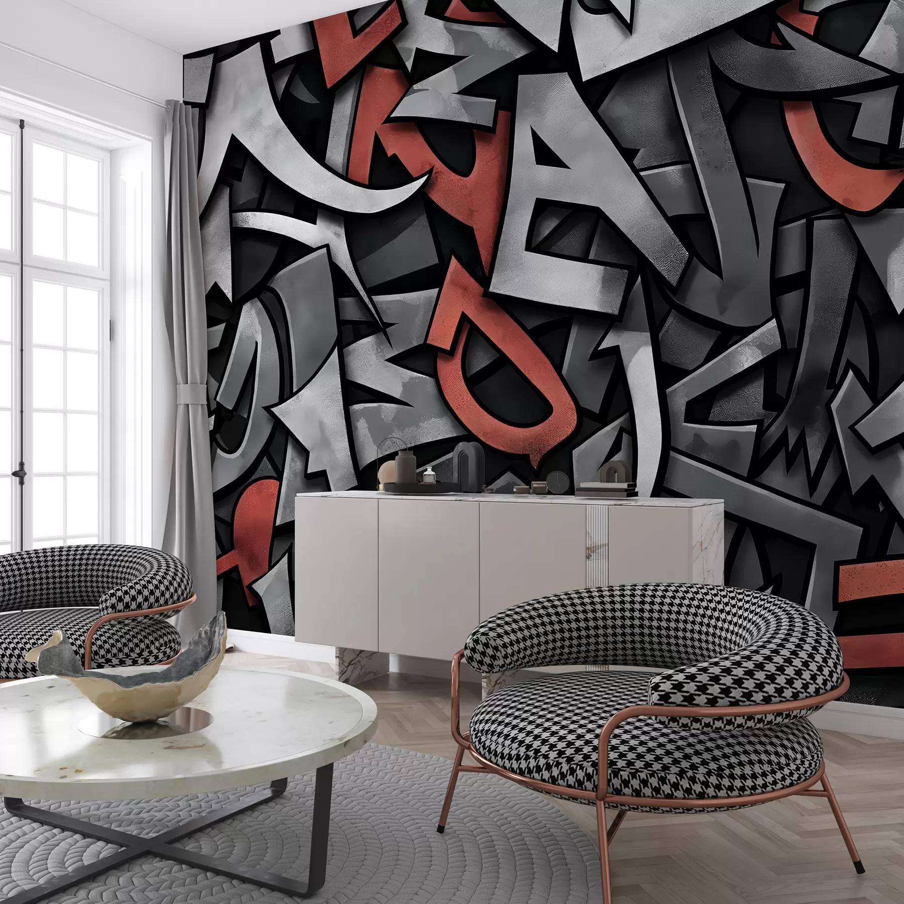 Papier peint Lettres majuscules graffiti de couleur rouge w01186v2